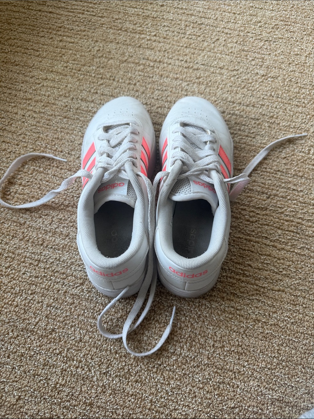 adidas White Sneakers with Pink Stripe Accents